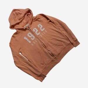 Womens Y2K Hollister Light Orange Spellout Zip-up Hoodie